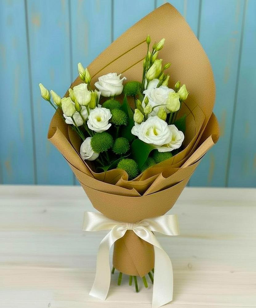 Букет цветов из: Хризантемы и Лизиантусы в Усово