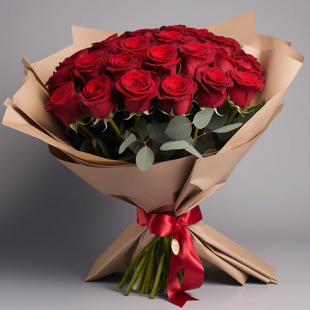 Букет 25 Красных роз Лотус в Усово