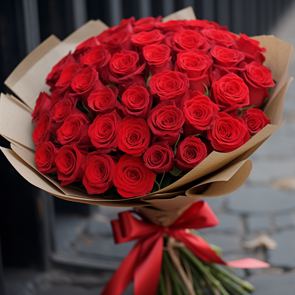 Букет 51 Красная роза Эдлесс Лав в Усово