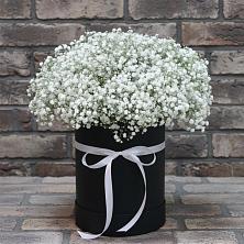 Цветочная композиция из Гипсофила в шляпной коробке в Усово